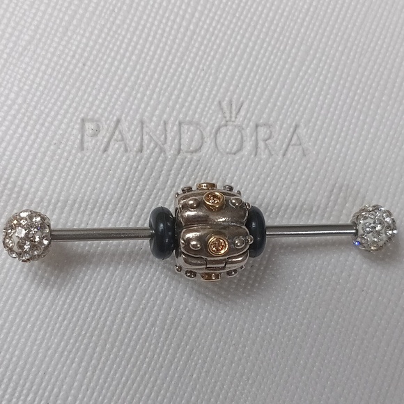 Pandora Jewelry - Pandora Clip Silver 14k Gold Brown CZ Fusion Vintage  (2 Listed Separately)